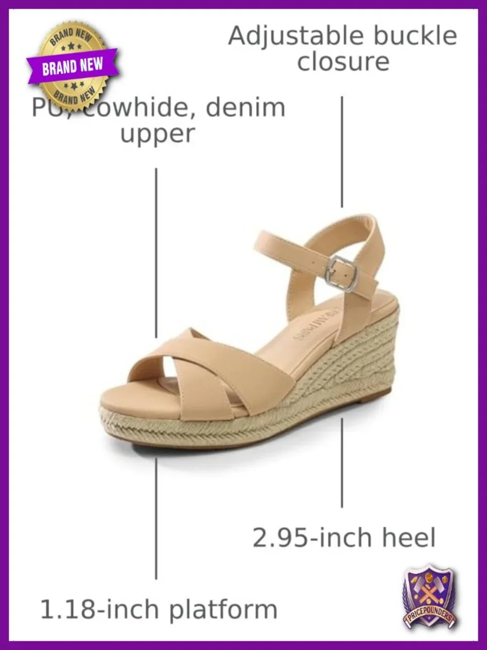 Espadrille Wedge Sandals with Raffia Detailing - Adjustable Buckle, Comfortable